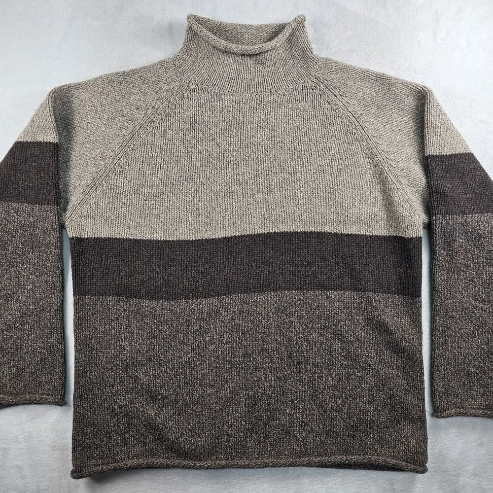 Vtg Driving Force Sweater Lambs Wool Knit Striped Mens XL Roll Neck 90s Striped